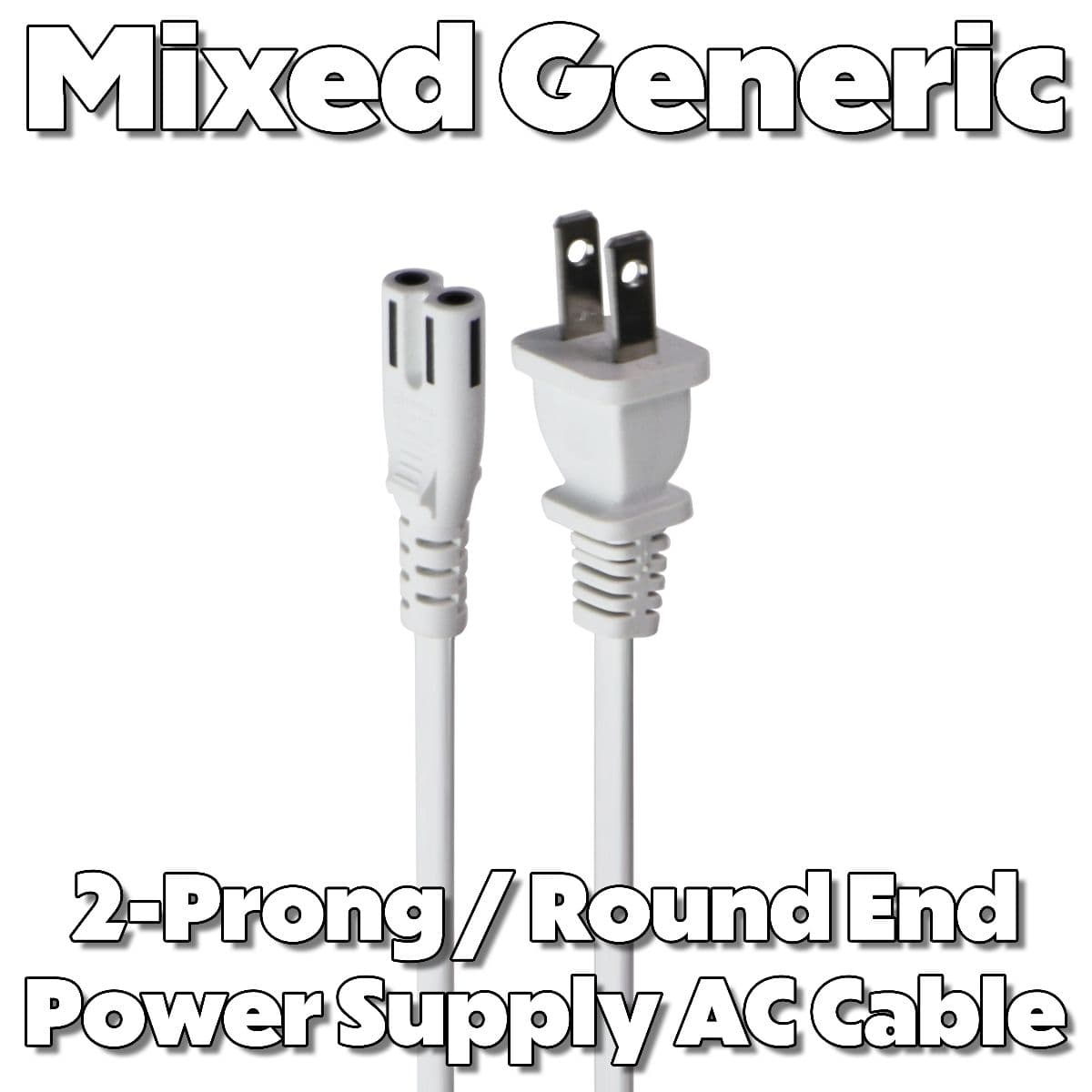 Mixed Generic (2-Prong / Round End) Power Supply AC Cables - Mixed Color/Length image 1