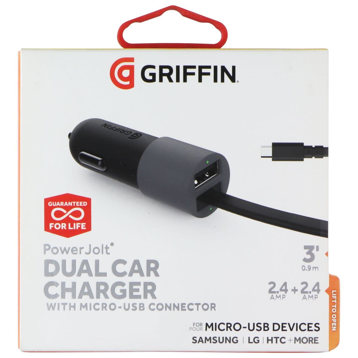 Griffin PowerJolt Dual Car Charger w/ Micro-USB Connector - Black / Gray image 1