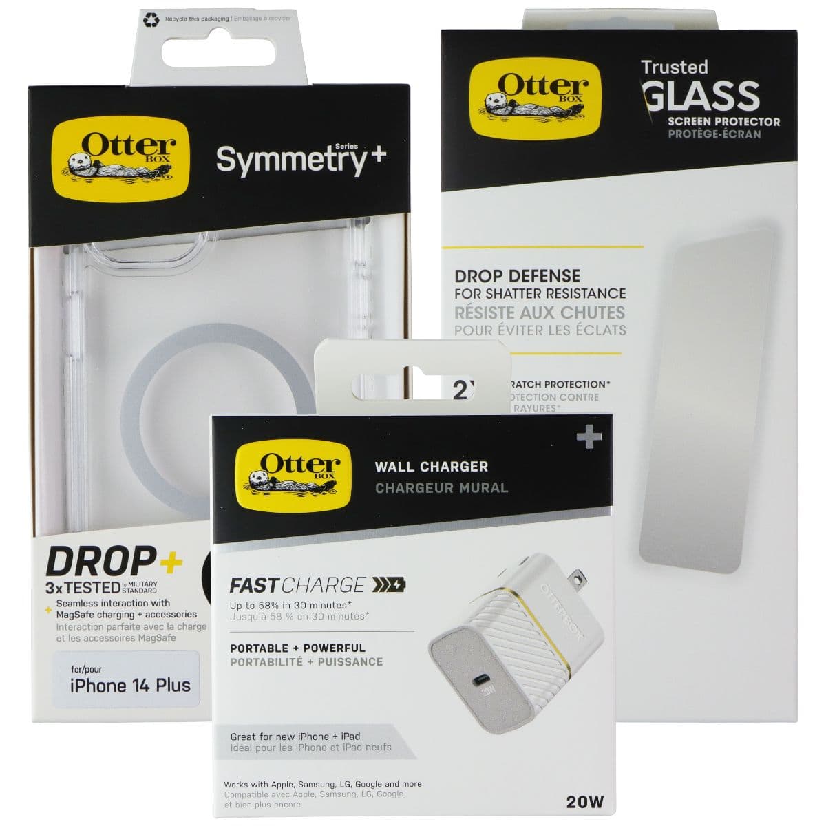 OtterBox Protection + Power Kit Case & Charger for iPhone 14 Plus - Clear/White image 1