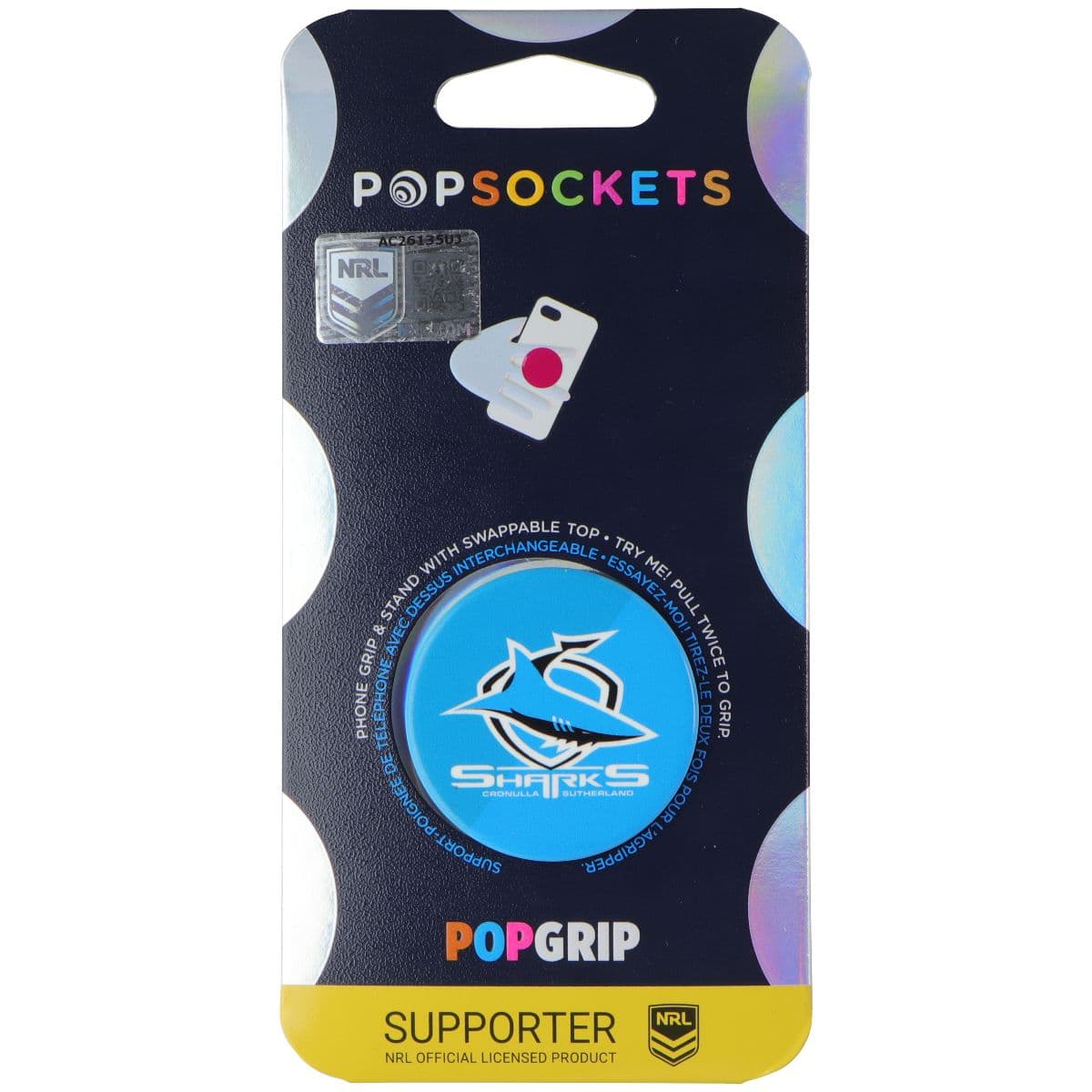 PopSockets PopGrip Expanding Stand Grip w/ Swap Top - NRL Cronulla Sharks image 2