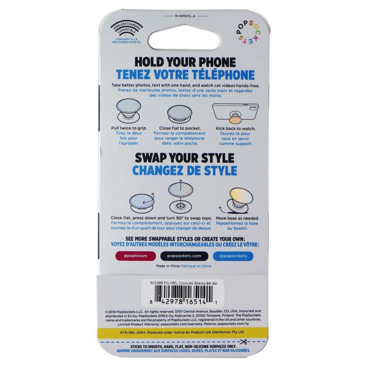 PopSockets PopGrip Expanding Stand Grip w/ Swap Top - NRL Cronulla Sharks image 3