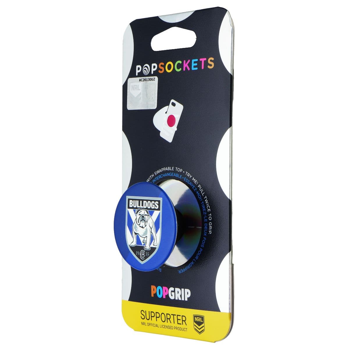 PopSockets PopGrip Expanding Stand Grip w/ Swap Top - NRL Canterbury Bulldogs image 1