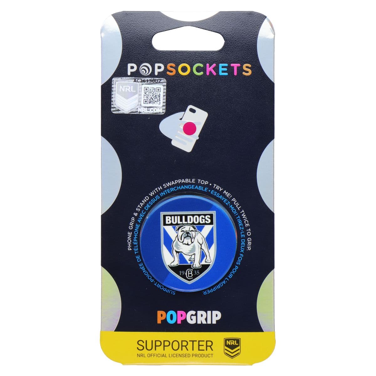 PopSockets PopGrip Expanding Stand Grip w/ Swap Top - NRL Canterbury Bulldogs image 2