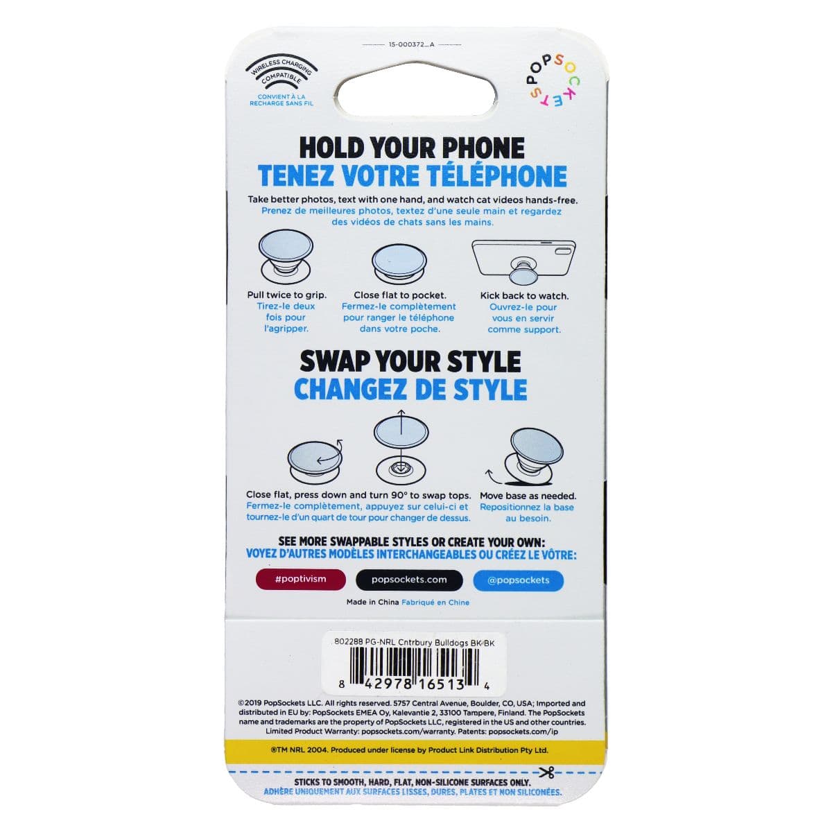 PopSockets PopGrip Expanding Stand Grip w/ Swap Top - NRL Canterbury Bulldogs image 3