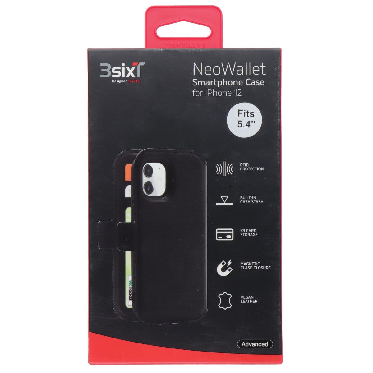 3SIXT NeoWallet Advanced Series Case for Apple iPhone 12 Mini (5.4-inch) - Black image 1