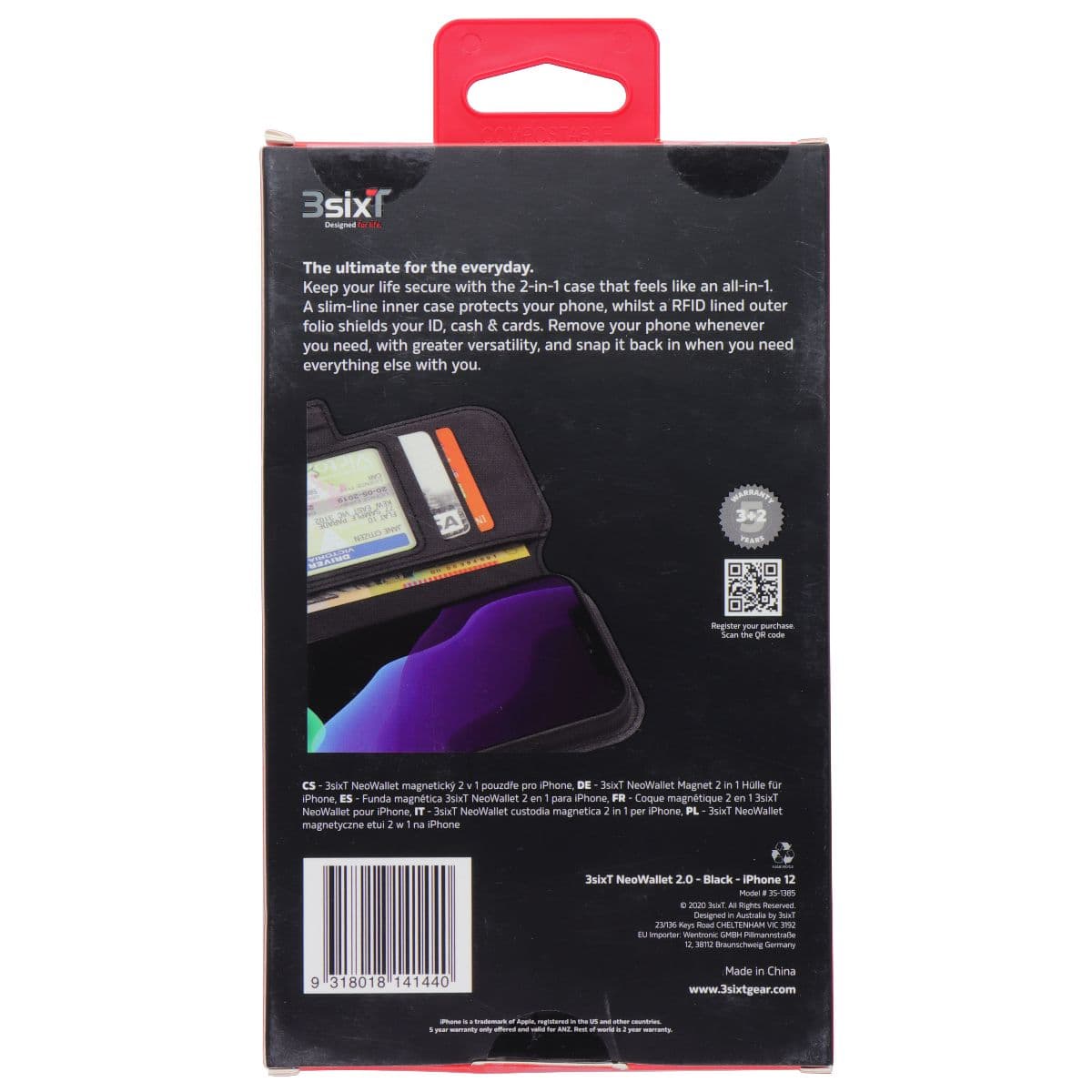 3SIXT NeoWallet Advanced Series Case for Apple iPhone 12 Mini (5.4-inch) - Black image 2