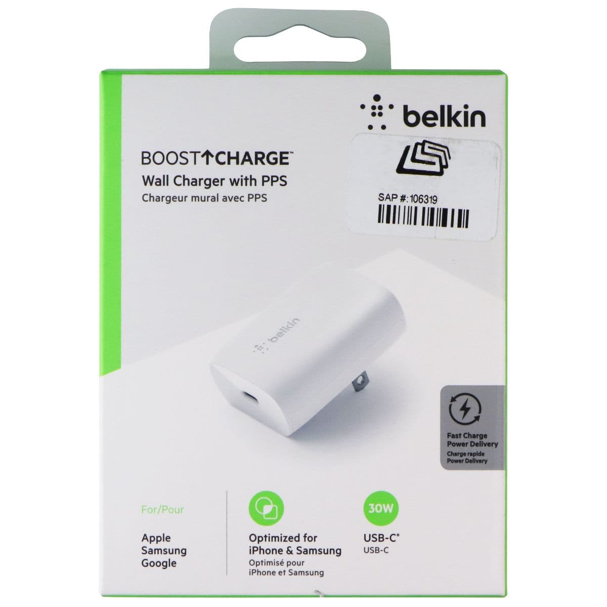 Belkin BoostCharge (30W) USB-C Wall Charger with PPS - White