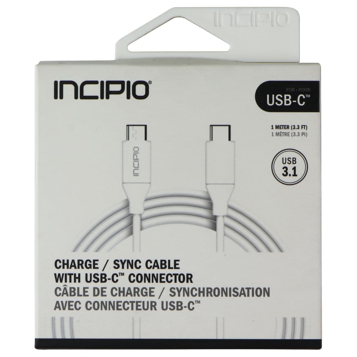 Incipio (1m/3.3 Foot) USB-C 3.1 to USB-C Charge/Sync Cable - White image 1