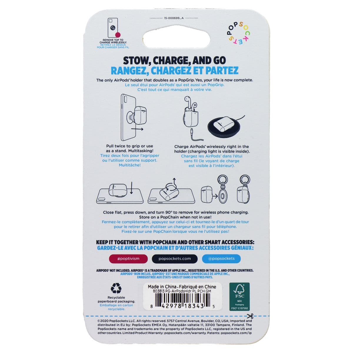 PopSockets PopGrip + PopChain AirPods Holder + Grip + Stand + Keychain - Purple image 2