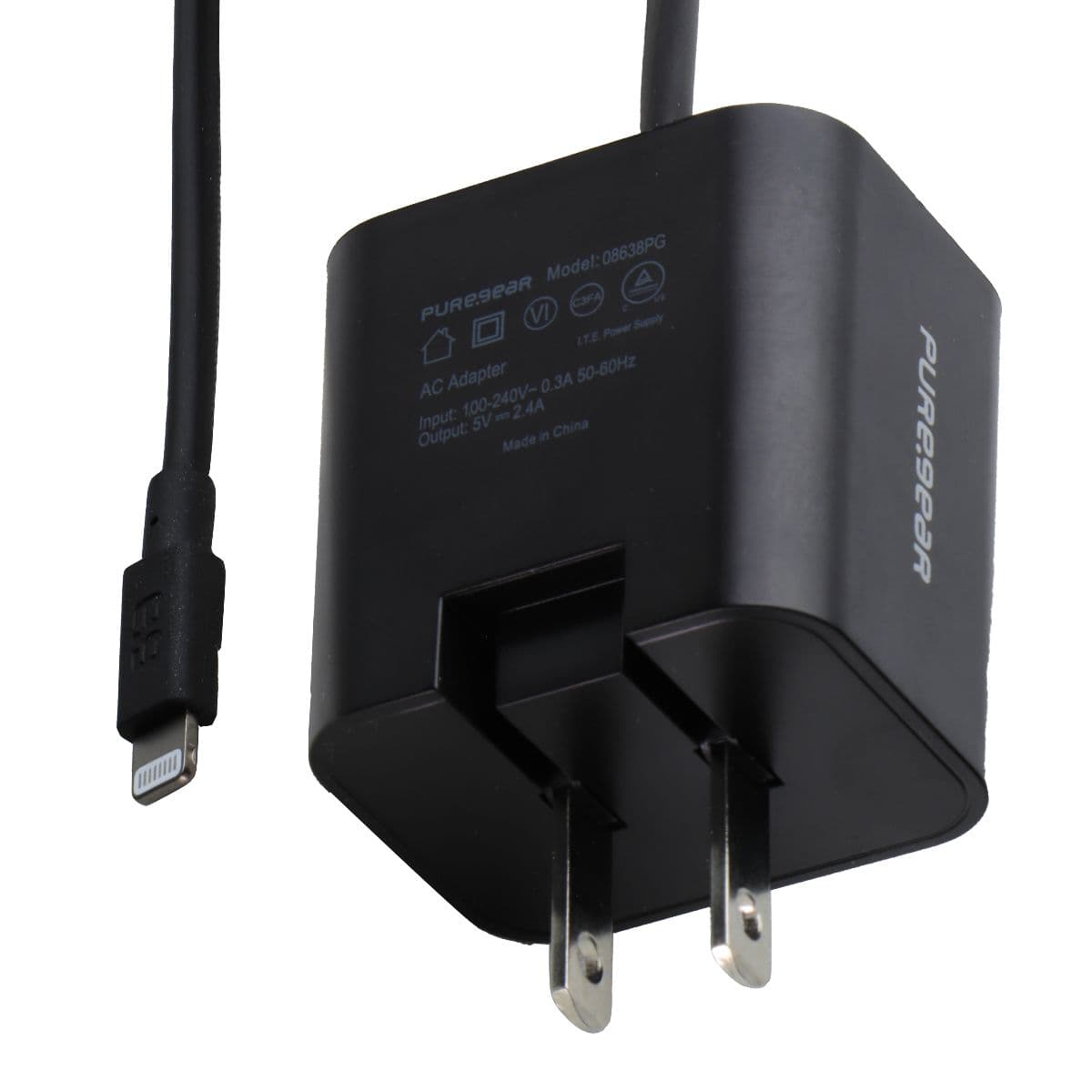PureGear (12W) 5-Ft MFI Lightning 8-Pin Wired Wall Charger for iPhone - Black image 1