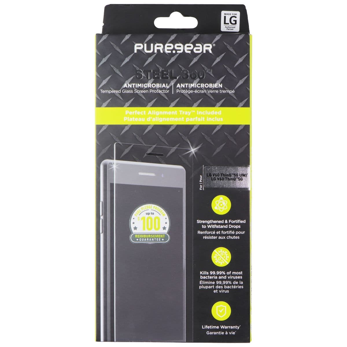 PureGear Steel 360 Screen Protector for LG V60 ThinQ 5G UW / LG V60 ThinQ 5G image 1