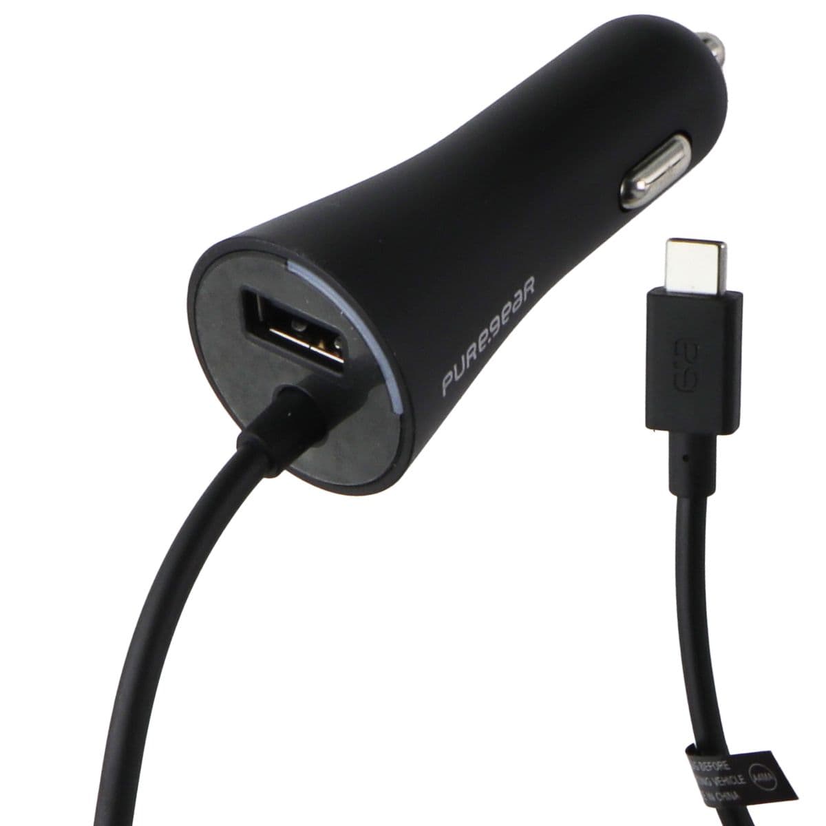 PureGear 24W Car Charger with 7-Ft USB-C Connector + Extra USB Port - Black image 1