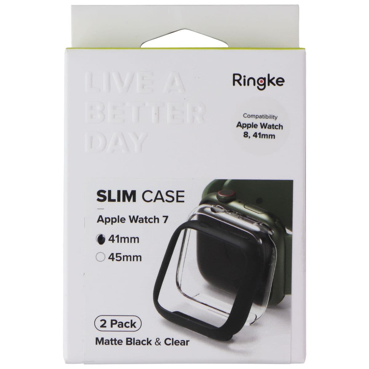 Ringke Slim Case for Apple Watch 9/8/7 (41mm) - Matte Black / Clear (2 Pack) image 1