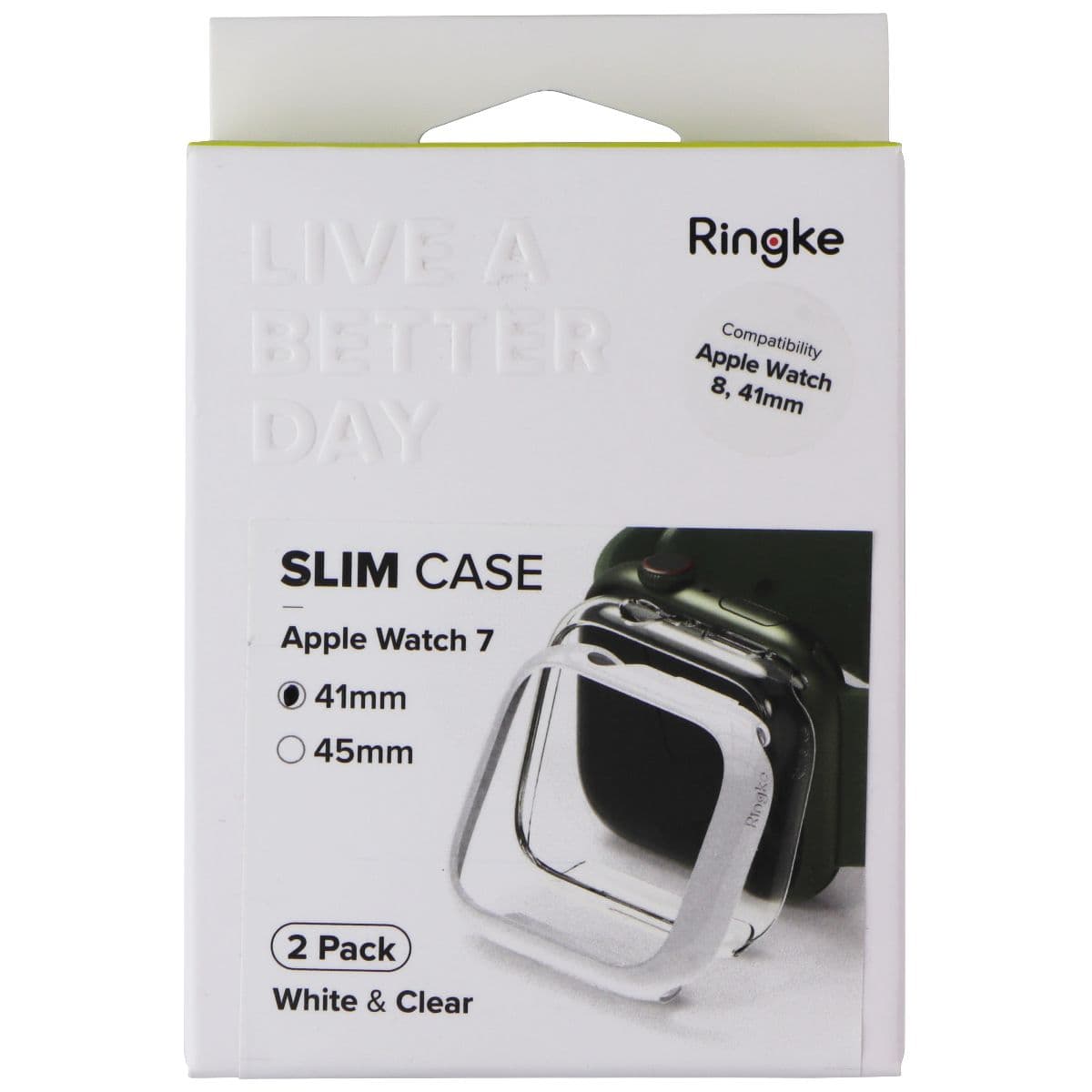 Ringke Slim Case for Apple Watch 9/8/7 (41mm) - White / Clear (2 Pack) image 1