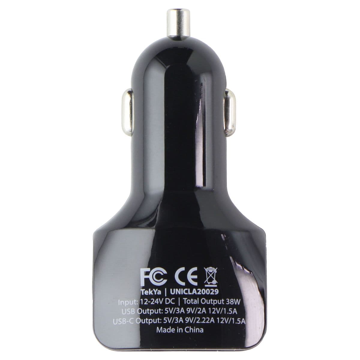 TekYa 38W Dual Port Car Charger Head with USB-C PD - Black image 4