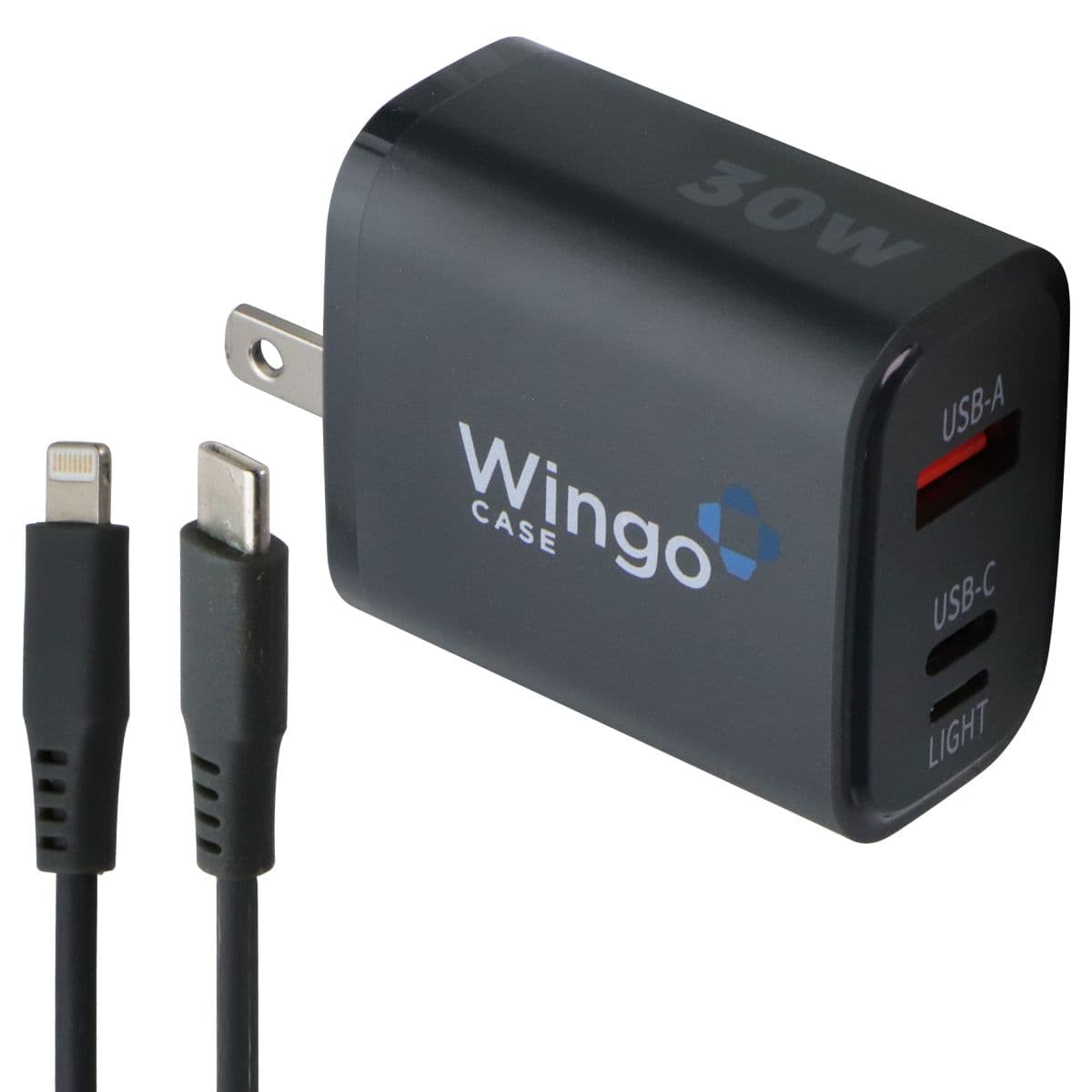 WingoCase (30W) 3-Port Adapter for USB-A/USB-C/8-Pin Cables with 5 Foot Cable image 1