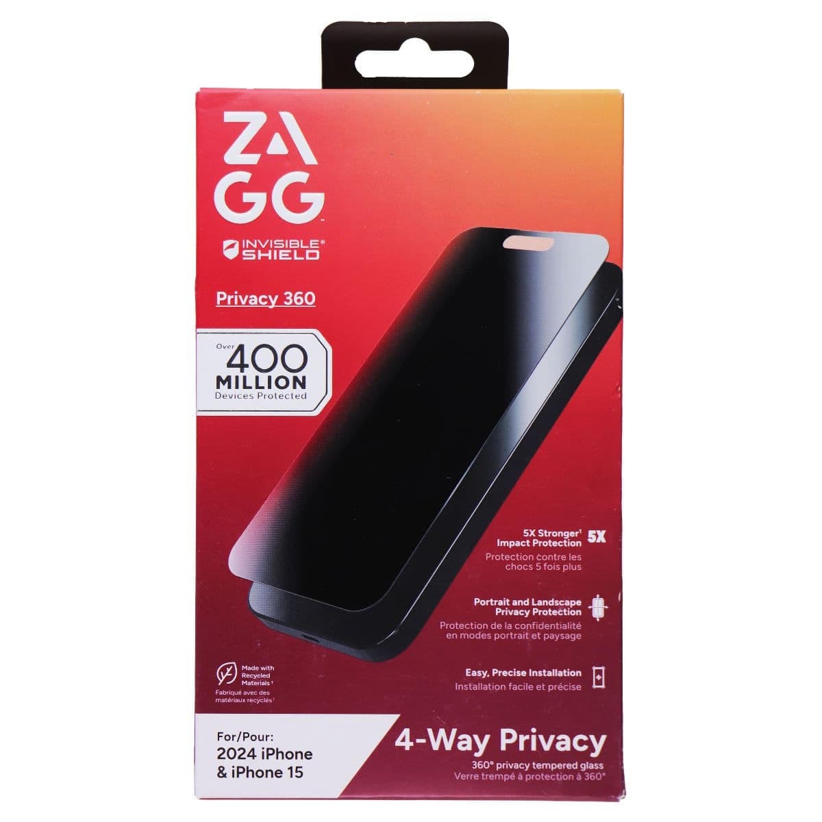ZAGG Invisible Shield 4-Way Privacy 360 Screen Protector for Apple iPhone 16/15 image 1