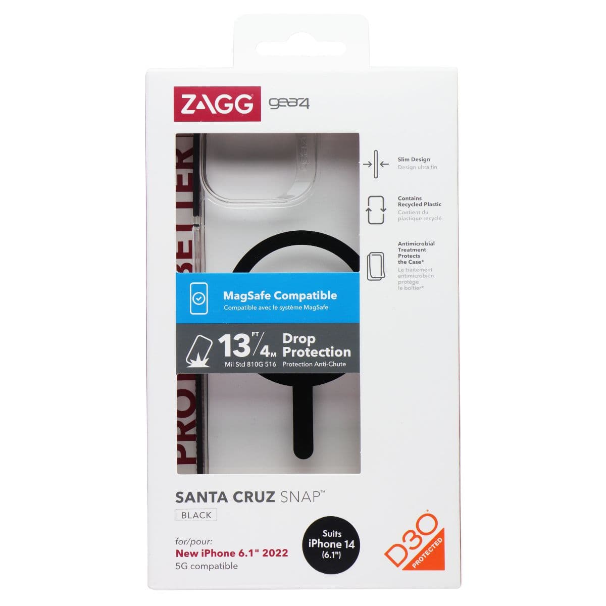 ZAGG Gear4 Santa Cruz Snap Case for MagSafe for Apple iPhone 14 - Black/Clear image 1