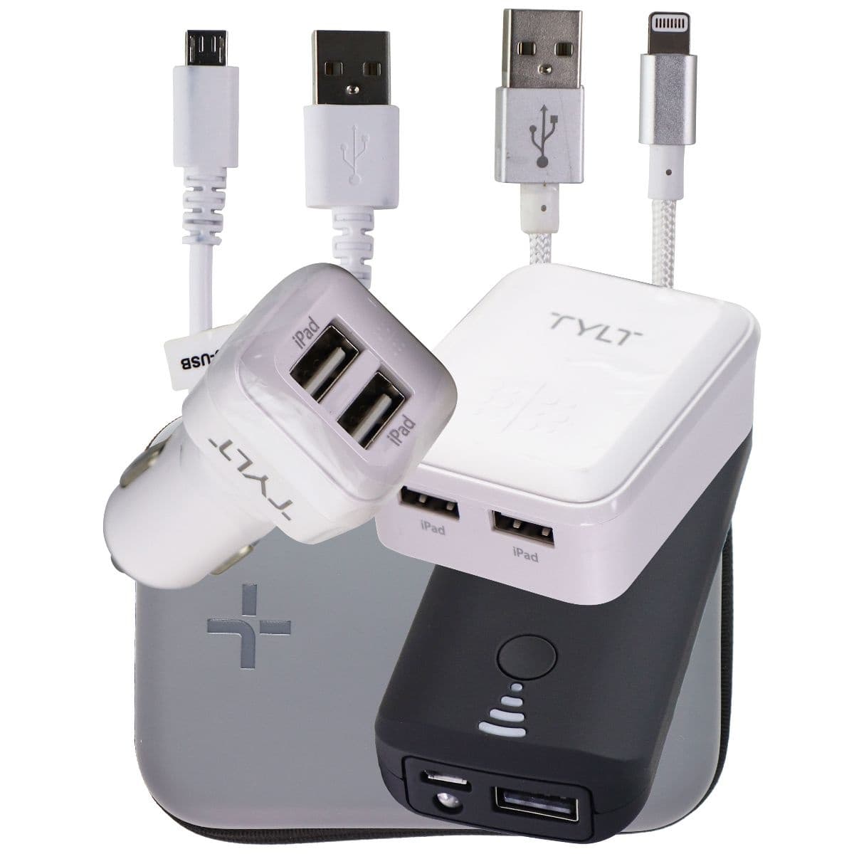 TYLT Battery Kit with Car, Wall, and Portable Chargers for iPhone & More - Gray image 2