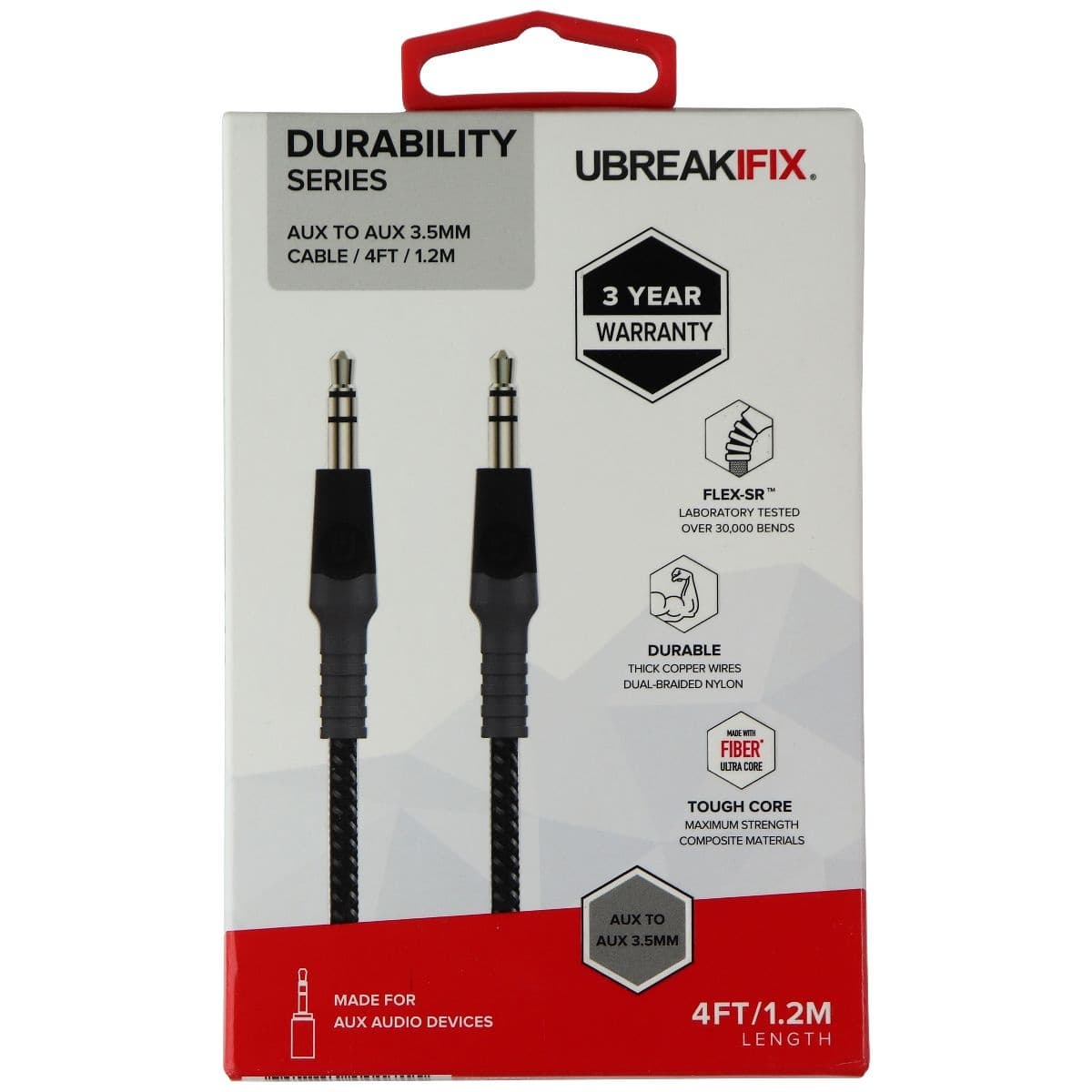 UBREAKIFIX (4-Ft) Durability Series AUX 3.5mm to AUX 3.5mm Cable - Black image 1